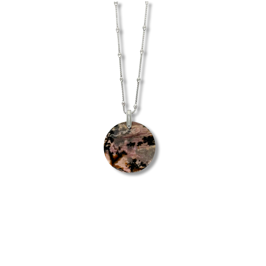 Collier médaillon rhodonite