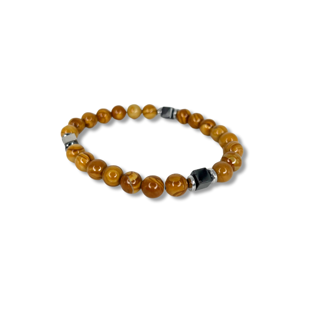 Bracelet jaspe paysage et hématite (8mm) grande taille