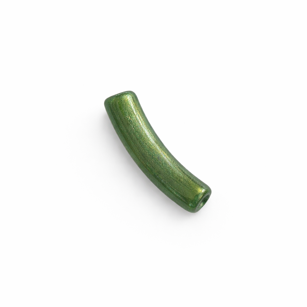 Perle petit tube incurvé vert paillette