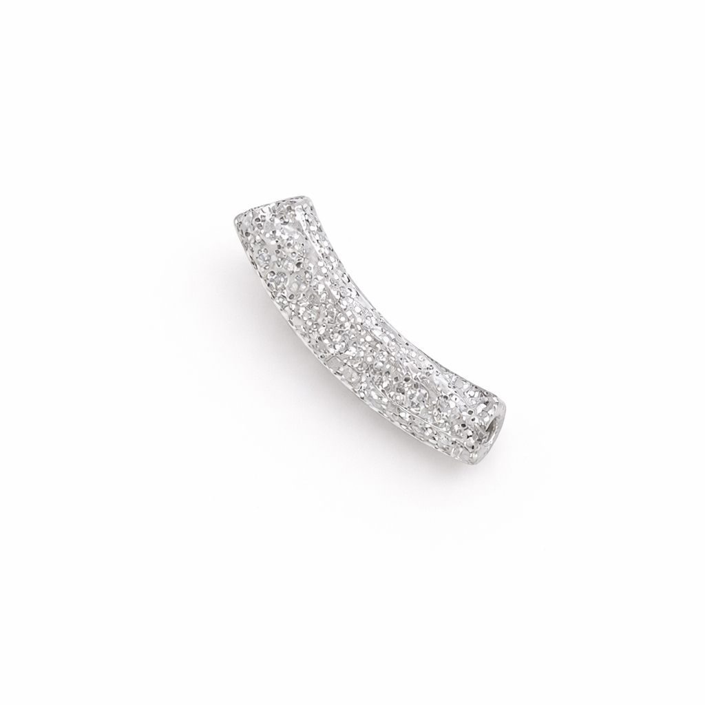 Perle petit tube incurvé argent paillette