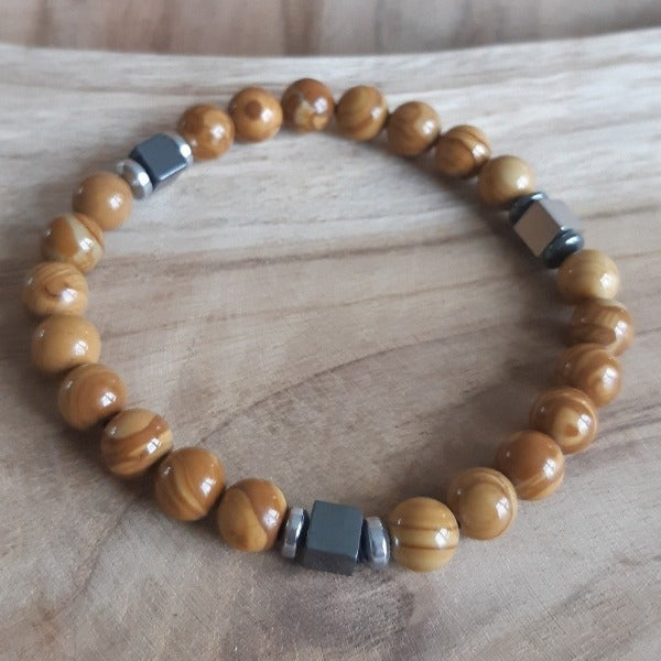 Bracelet jaspe paysage et hématite (8mm) grande taille
