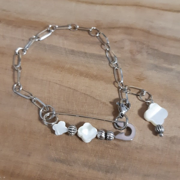 Bracelet en acier et nacre