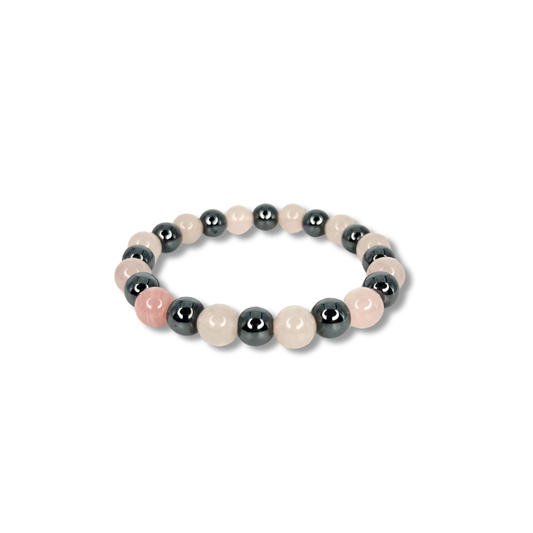 Bracelet Quartz rose et hématite (8mm)