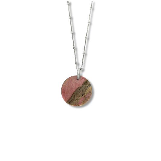 Collier medaillon rhodonite