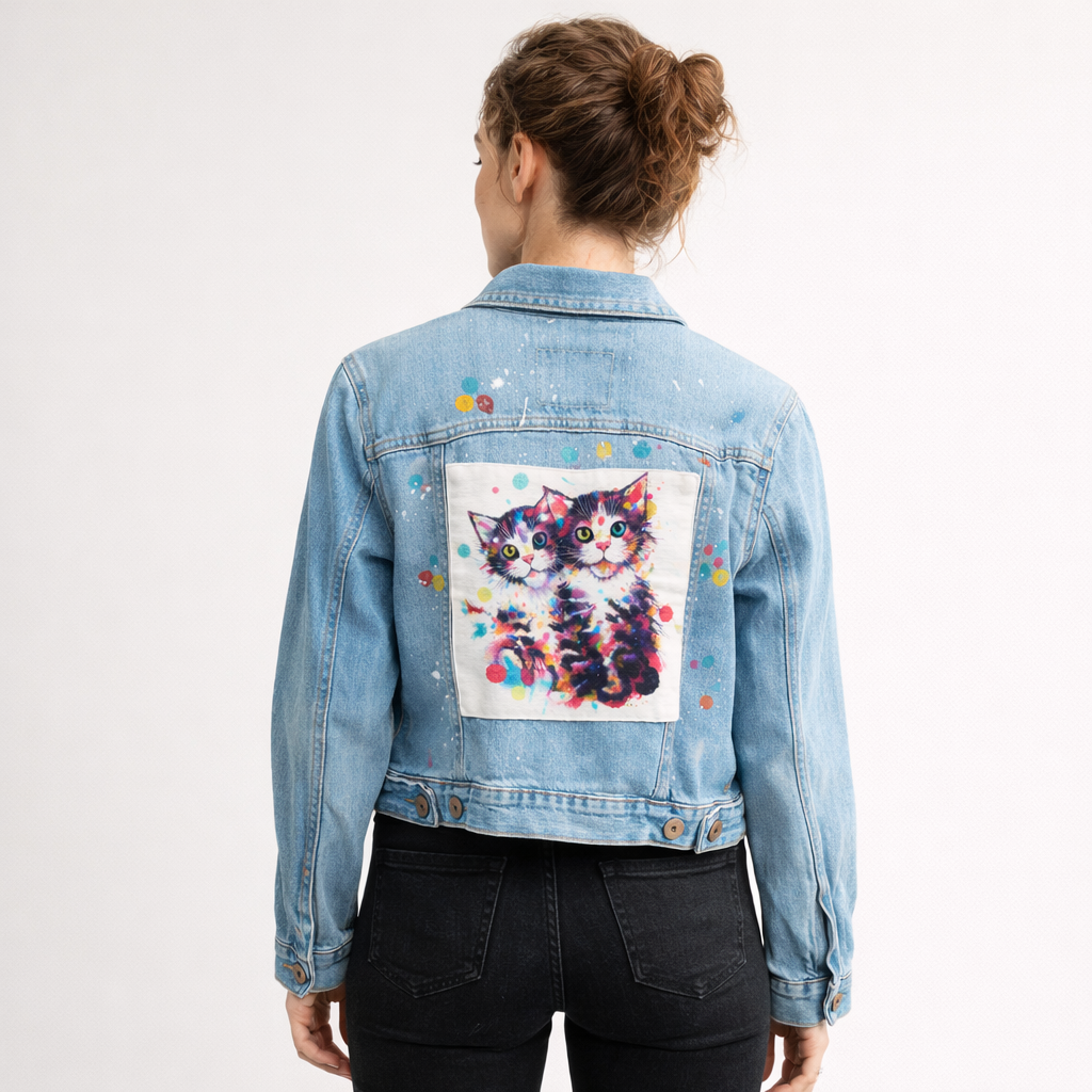 Veste en jean petits chats