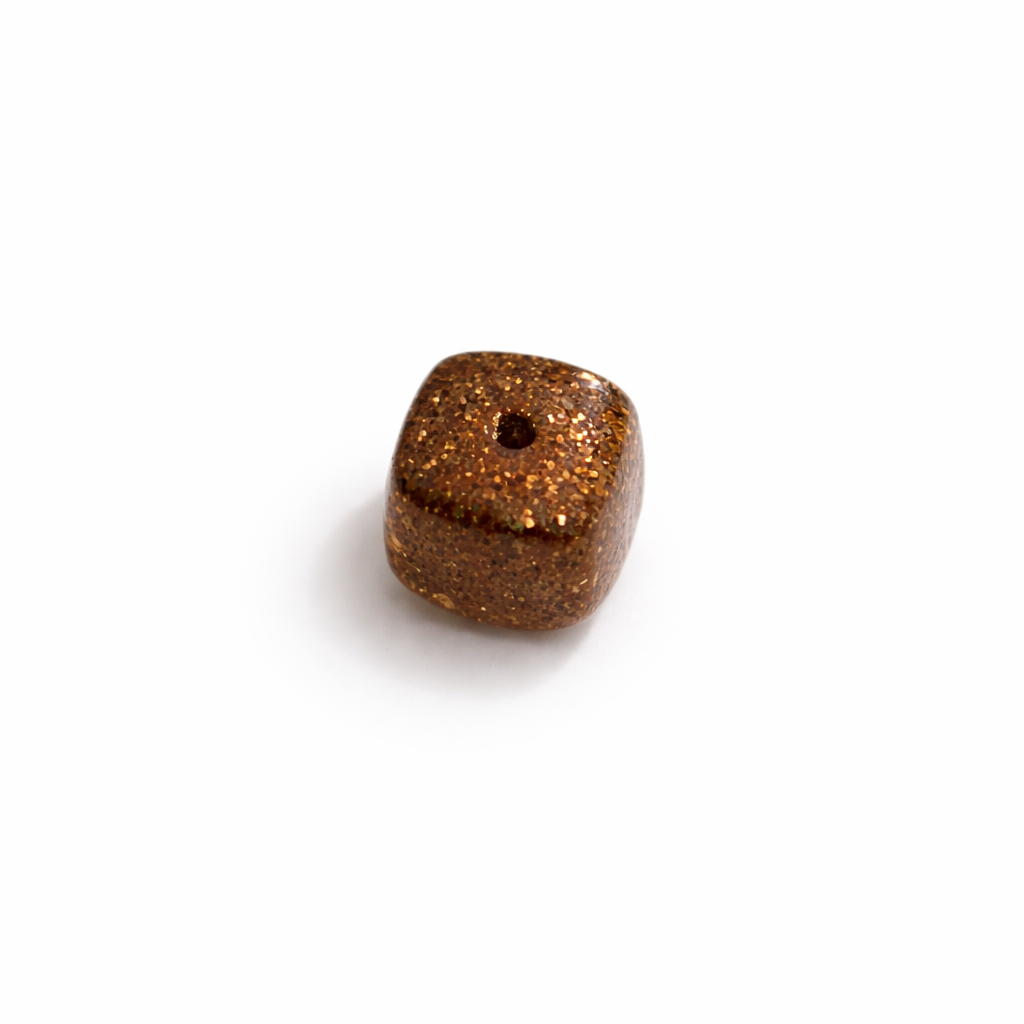 Perle cube arrondi dorée paillette