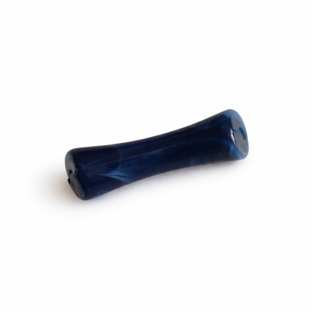 Perle tube octogonale bleu fonce