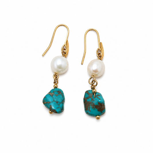Boucles d'oreilles en turquoise et perle d'eau douce