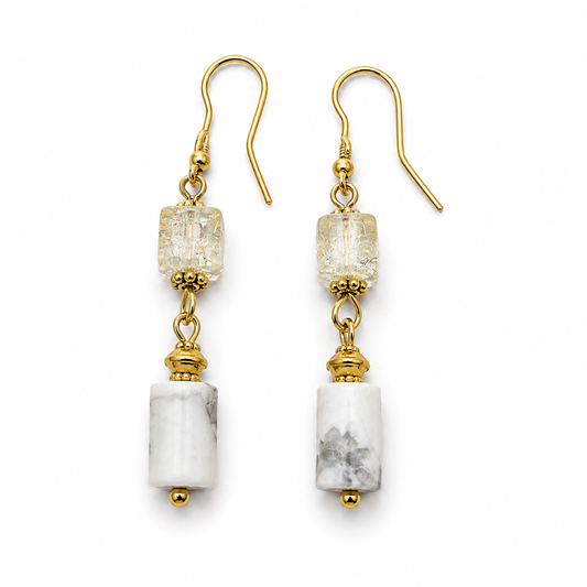 Boucles d'oreilles en howlite et citrine