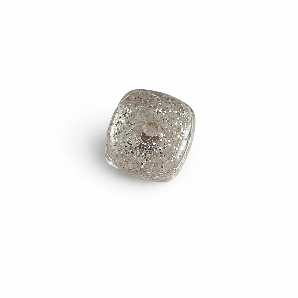 Perle cube arrondi argent paillette