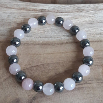 Bracelet Quartz rose et hématite (8mm)