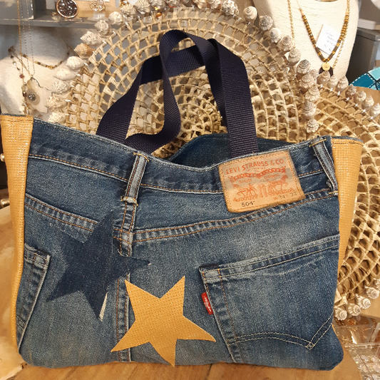 Sac en jean recycle et cuir